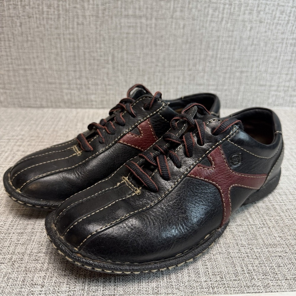Born Shoes Womens 8 38.5 Black Leather Oxford Casual Comfort Contrast Stitch